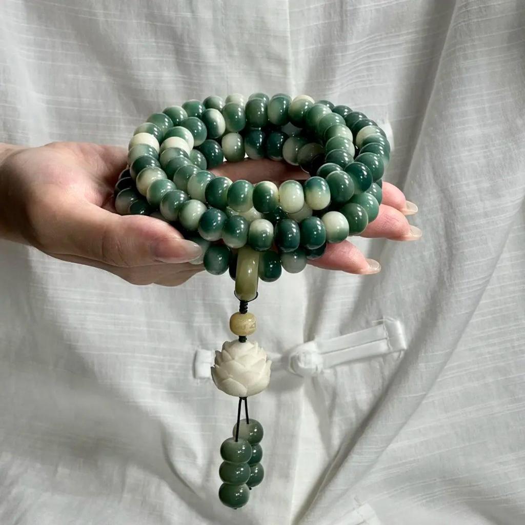 Peach Four Seasons Bodhi Root Double Circle Prayer Bracelet for Men and Women