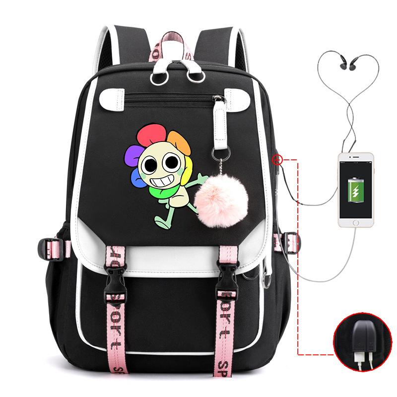 New 2025 Cartoon Game Printing Primary School Bag Large Capacity Contrasting Color Neutral USB Backpack