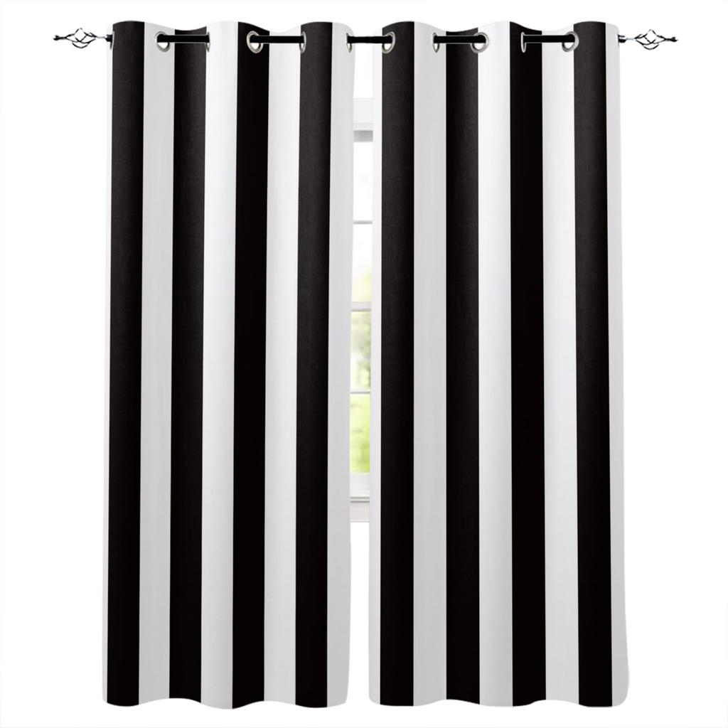 Simple Black And White Stripes Curtains Decor Swag Kids Room Curtain 2Panels With Grommets Window Treatment Window Free Shipping
