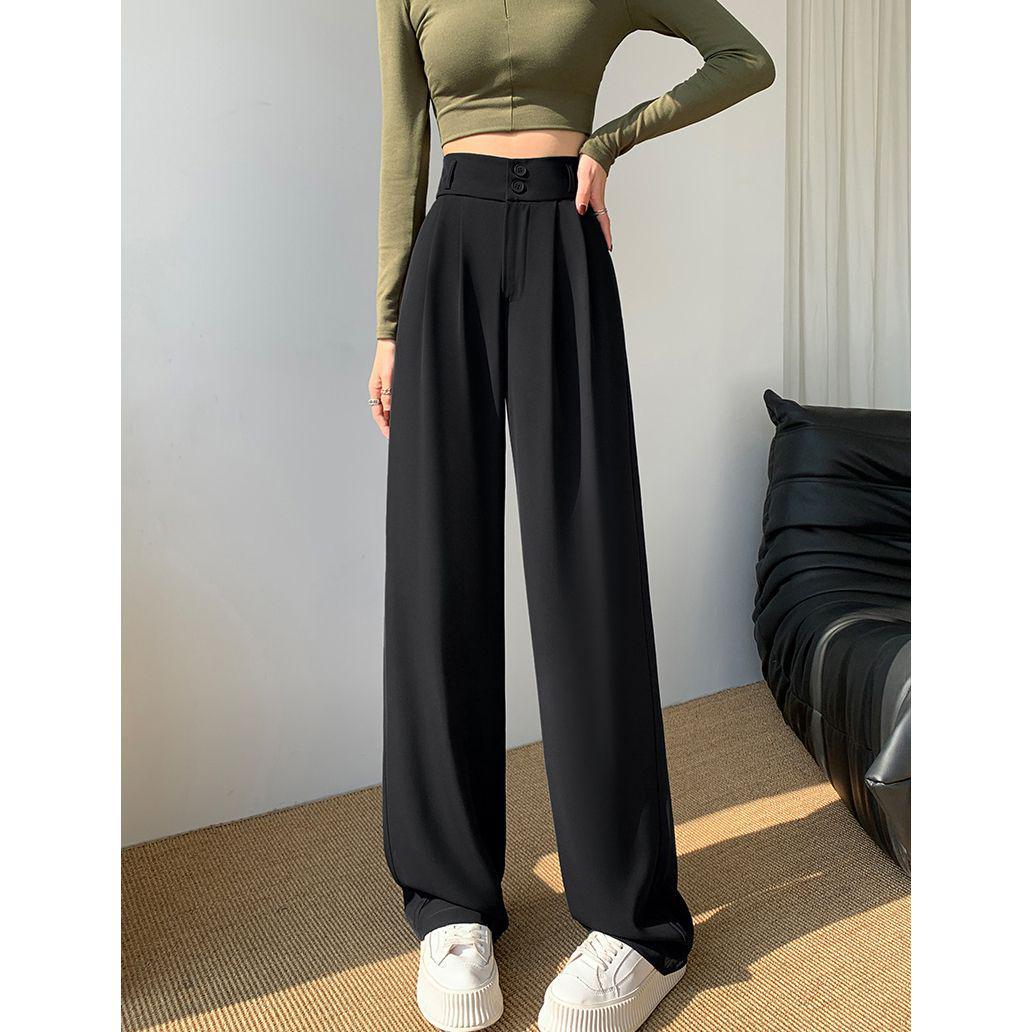 

Women s High-Waisted Ice Silk Wide-Leg Pants - Petite, Loose, Slimming, Straight, Floor-Length, Perfect for Spring/Summer M 96-108 jin