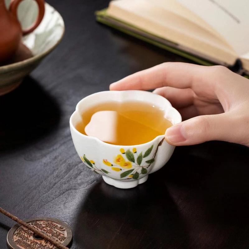 Exquisite Hand-Painted Osmanthus Ceramic Tea Cup for Personal Use