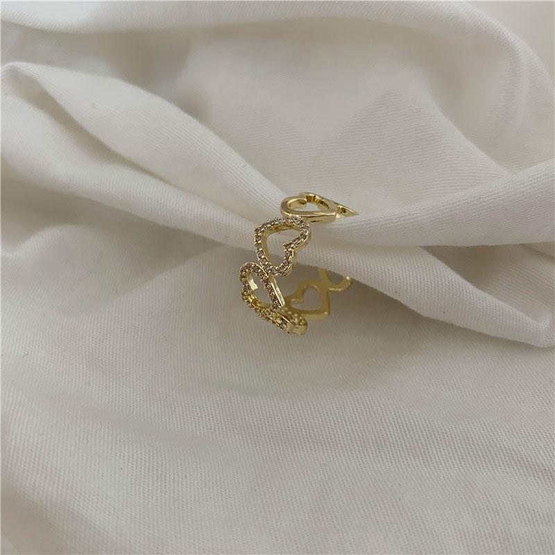 ANENJERY Micro Zircon Heart Rings Female Shiny Simple Light Luxury Korea Jewelry