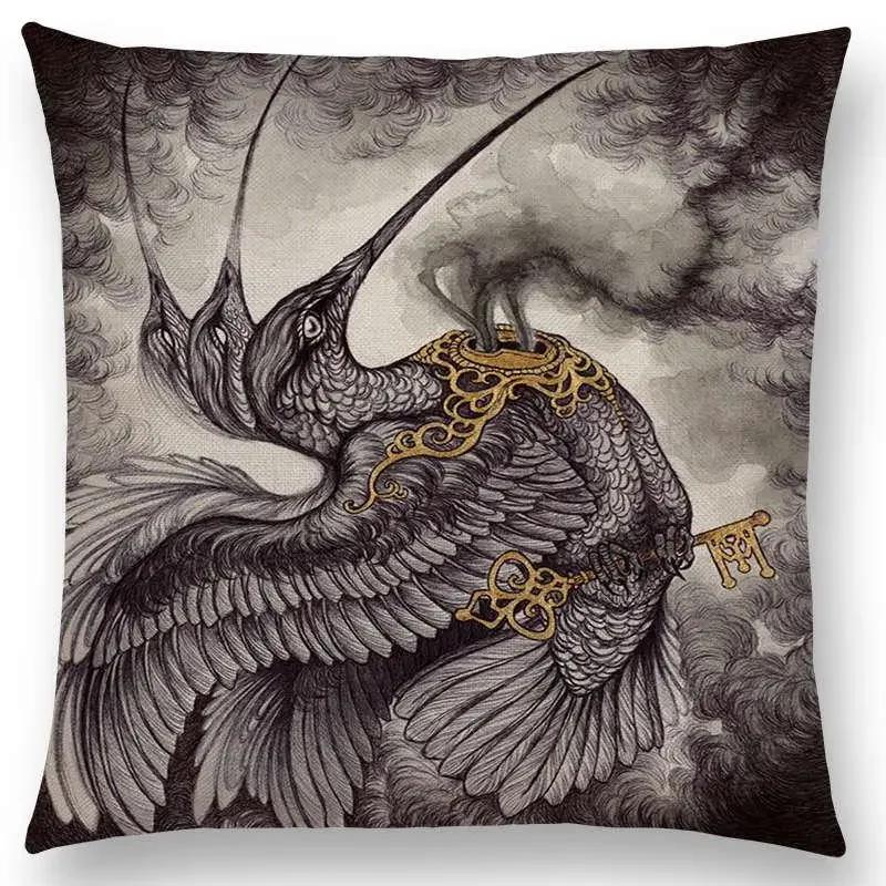 Dark Creatures Mysterious Mythical Beasts Sofa Pillow Case Cat Deer Bird Fox Tiger Snake Cushion Cover
