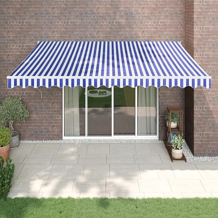 Blue and White Retractable Awning - VidaXL - 4.5x3 M - Powder-coated Aluminium - UV Resistant