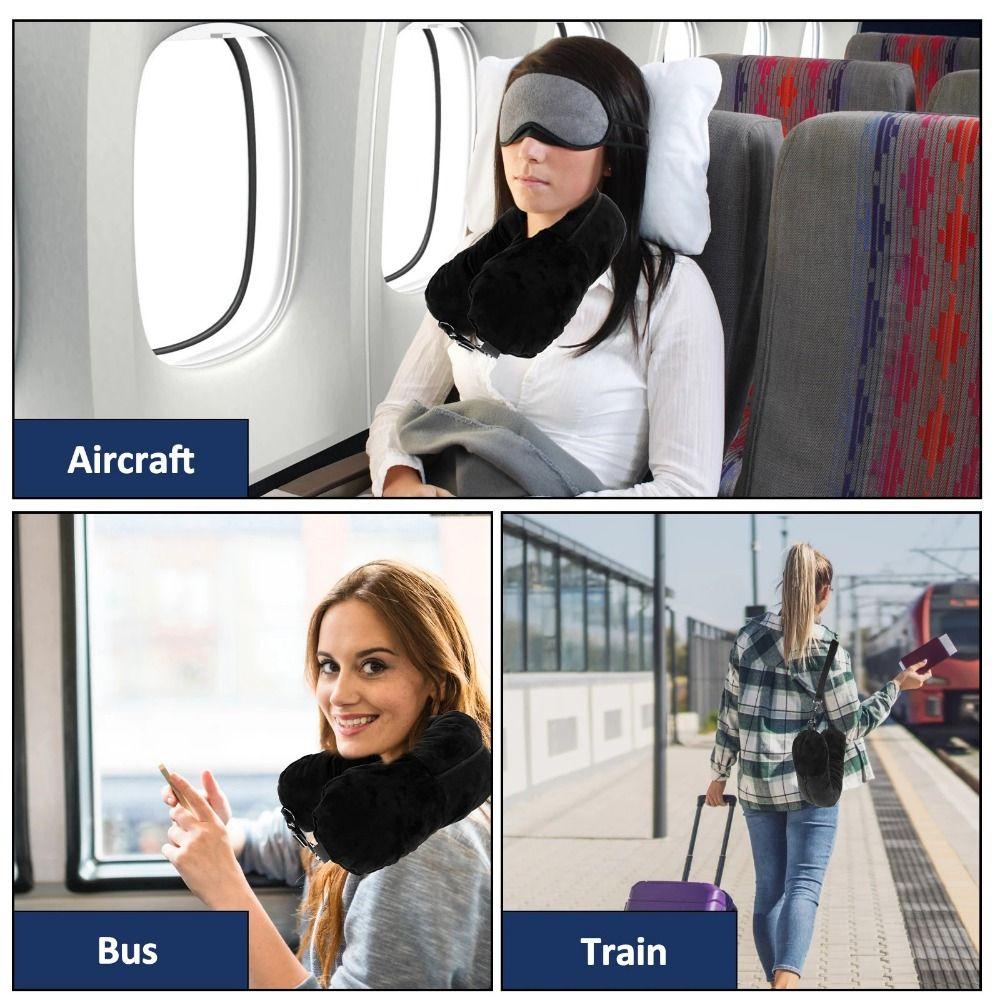 Velvet Stuffable Travel Pillow Adjustable Neck Size U-Shapes Pillow Neck Pillow Storage Bag Office