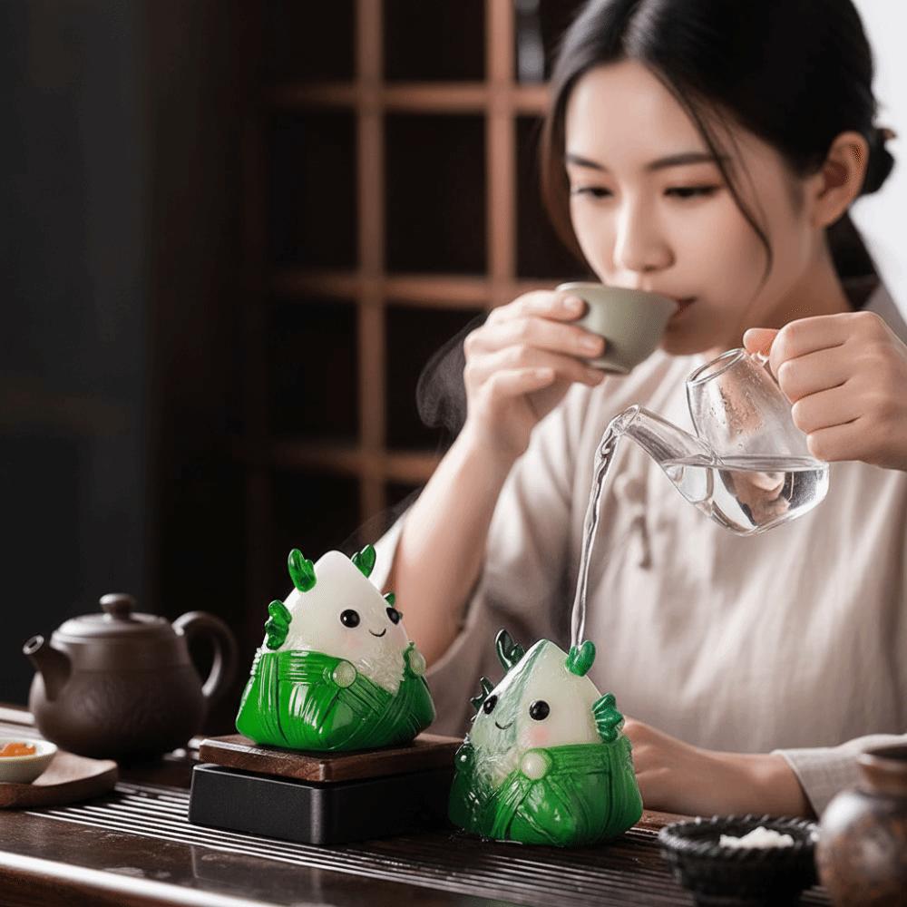 The Tea Favors Tea Pet Zongzi Sculpture Green Chinese Style Resin Rice Dumpling Statue Blessing High Temperatures