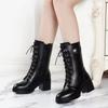New Women'S British Style Fashion Boots - Black Lace-Up Chunky Heel Ankle Boots With Side Zipper, Trendy Fall/Winter  Boots
