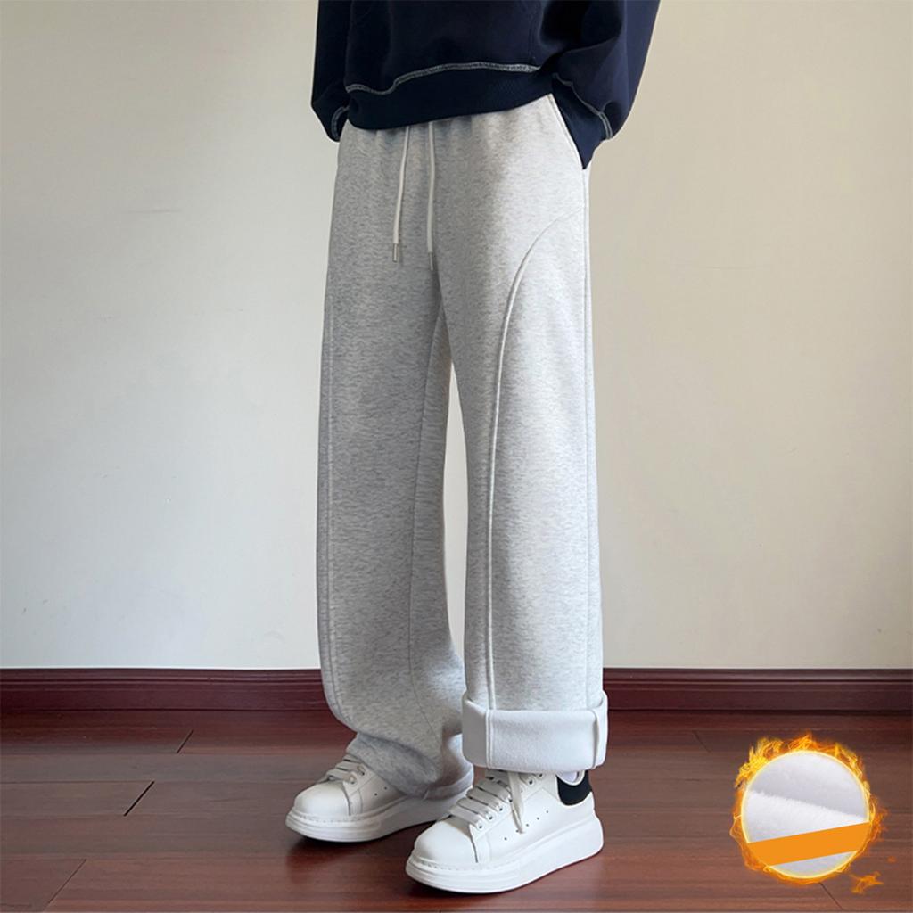 Men's Solid Color Loose Wide Leg Fleece Sweatpants Men's Casual Fashion Fleece Sweatpants