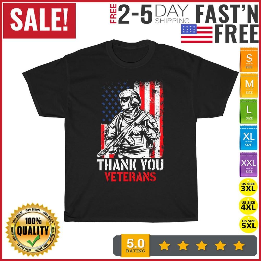 

Thank You Veterans - Patriotic American Flag Memorial Day T Shirt Men Women NEW 2XL