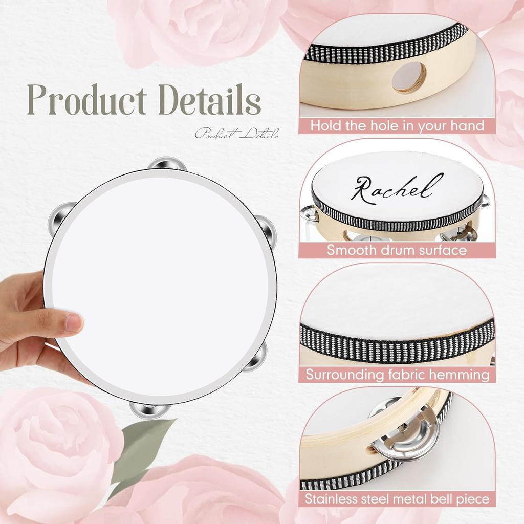 Wedding Tambourines Drum 4/7/10inch Wooden Hand Held Drum Metal Jingles Percussion Musical Instrument Noise Makers Party Supply