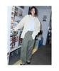 Saendeusaundeu (Unisex) Wide Balloon Fit Work Denim Khaki