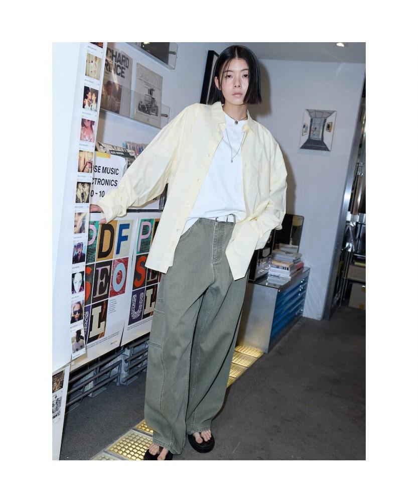 Saendeusaundeu (Unisex) Wide Balloon Fit Work Denim Khaki