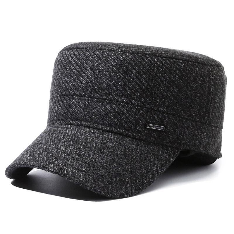 Old Man Hat Men's Winter Middle-aged Dad Wool Flat Top Hat Thick Warm Ear Protection Cap