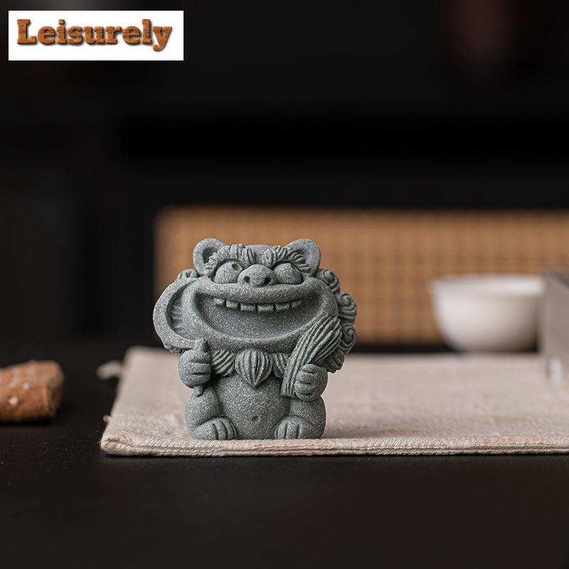 Green Sandstone Feng Shui Master Tea Pet Antique Fish Tank Landscaping Tea Figurine Play Toys Tea Statue Ornaments Supplies Gift