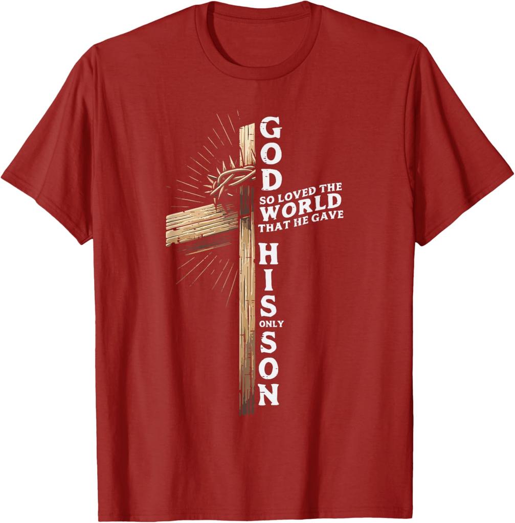 God So Loved The World Cross Christian John 3:16 Graphic Tee Soft Cotton Casual Short Sleeve T-Shirt