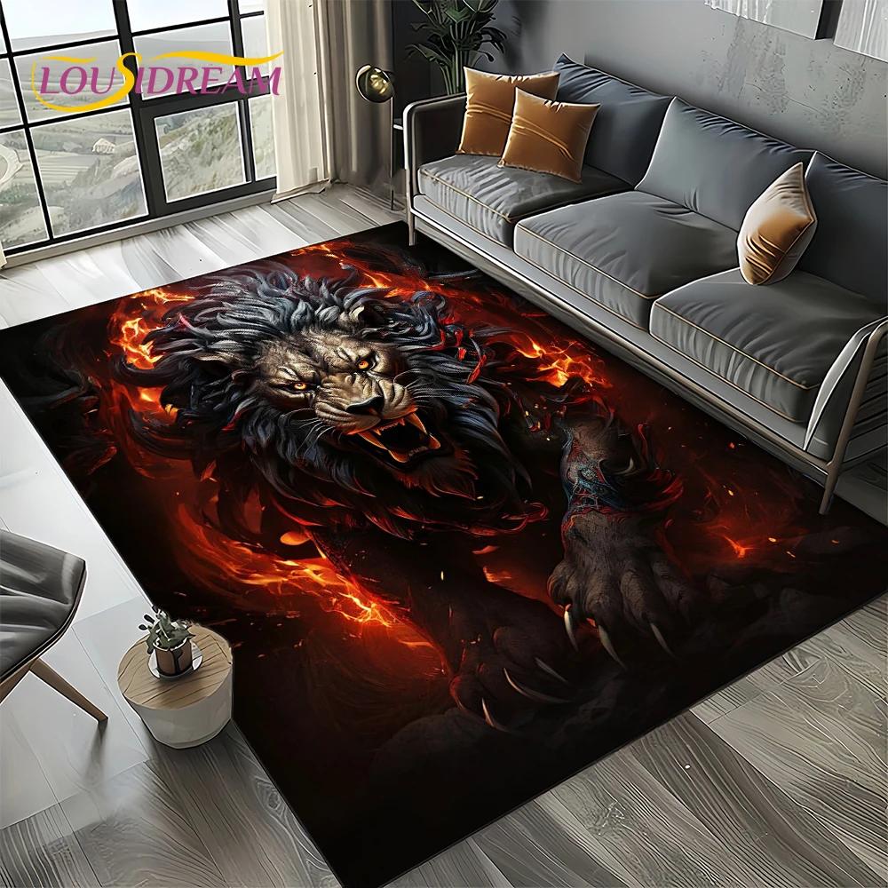 Wilder Tiger Löwe Leopard Biest Tier Wildtier Cartoon Teppich Teppich für Wohnzimmer Schlafzimmer Sofa Dekoration, Rutschfeste Bodenmatte