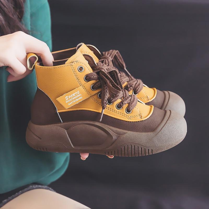 Korte støvletter damesko høye sko vår ny allsidig kvinnelige studenter tykk såle sko fritid brødsko dame