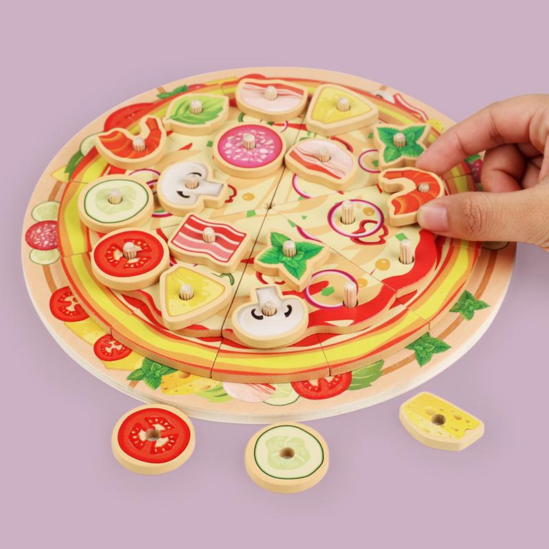 Wooden Simulation Pizza Children Play House Boy Girl Cake Dessert Cutting Game Music Fruit and Vegetable Cognition Wooden Toy