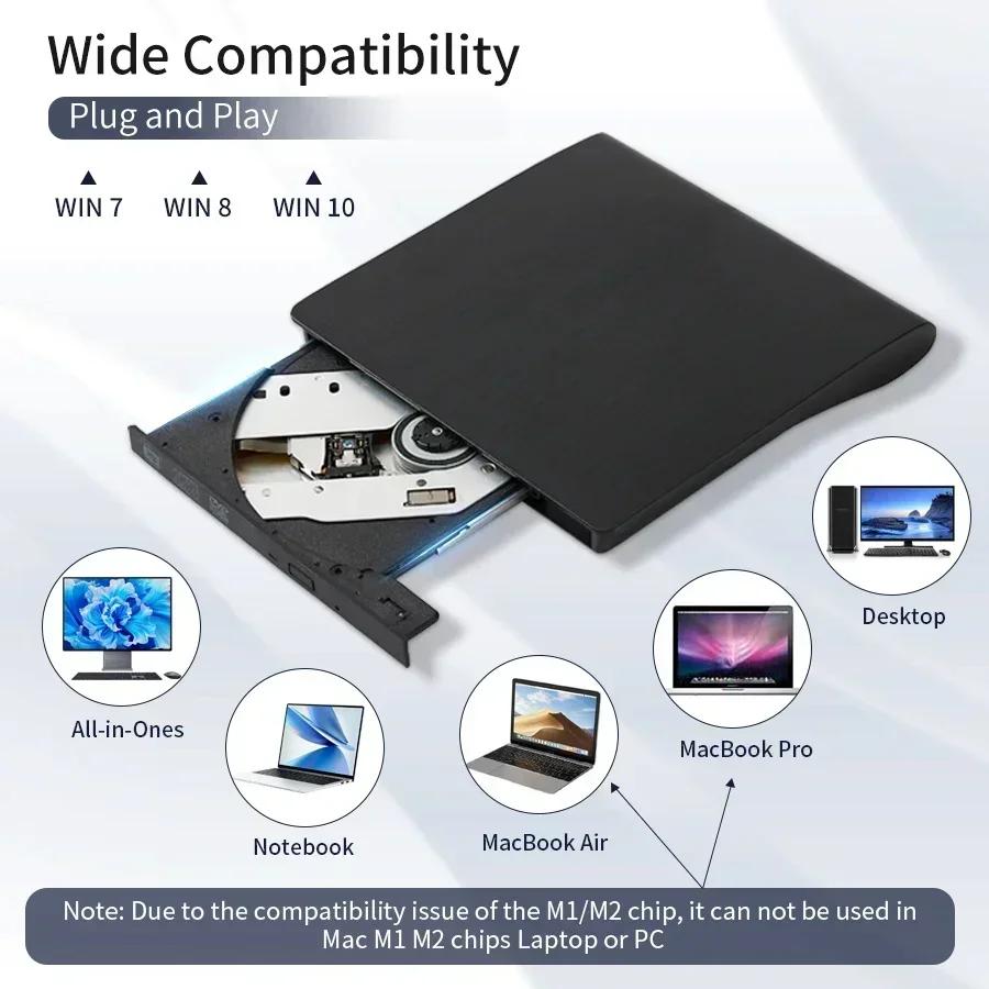 External DVD RW CD Writer USB 3.0 DVD Recorder Portable Slim Optical Drive Burner Reader Player Tray Type Portable For PC Laptop