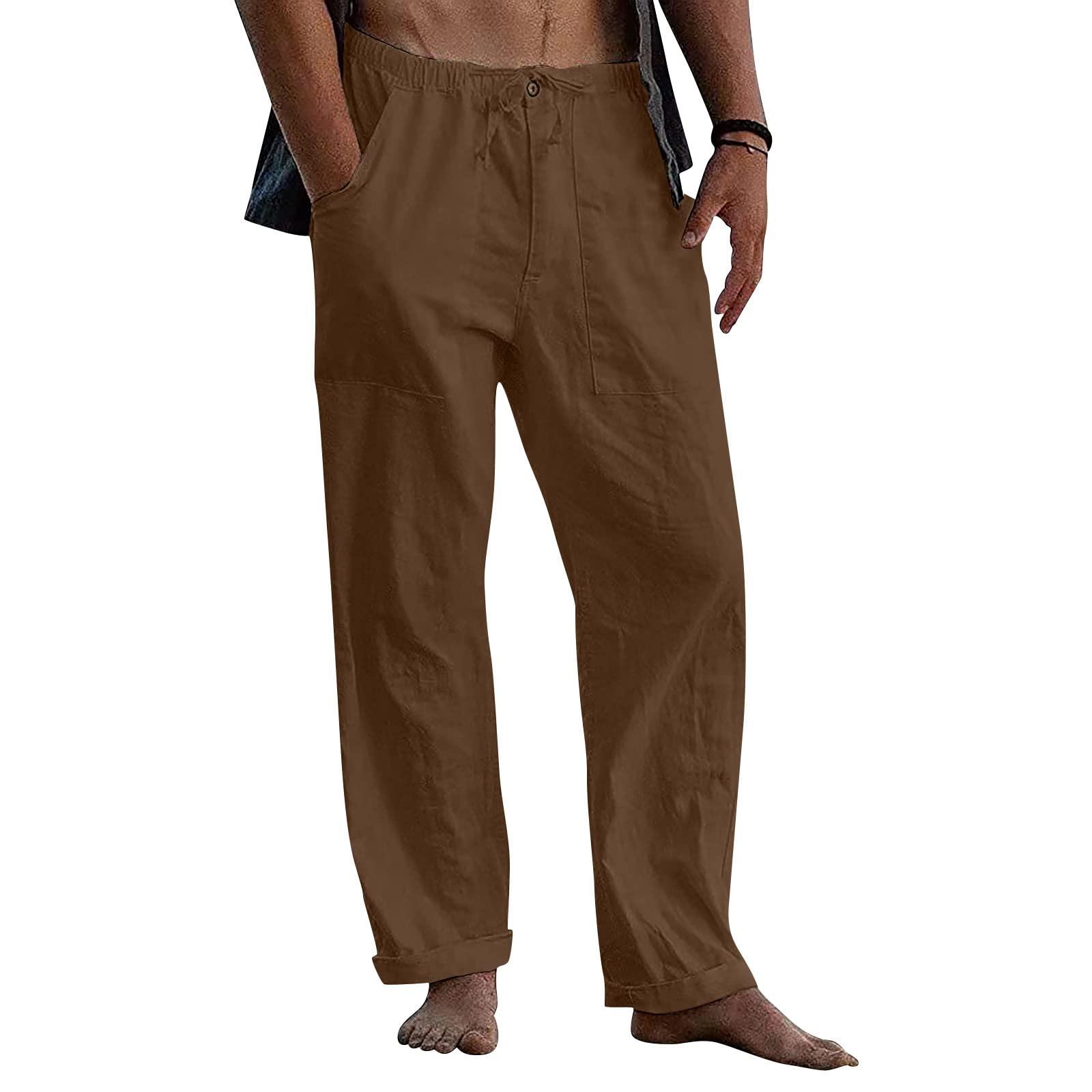 Men s Fashion Solid Colour Slim Loose Casual Waist Drawstring With Pockets Loose Trousers S