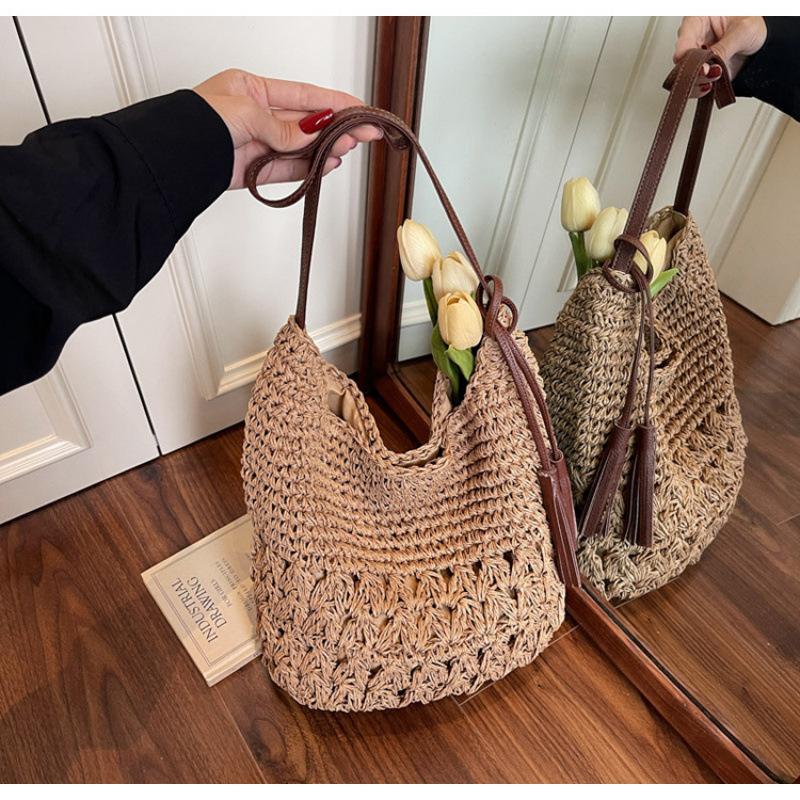 Woven Large-capacity Bag Women's 2025 New Summer Fashion Messenger Bag Korean Literary Trend Shoulder Shopping Bag