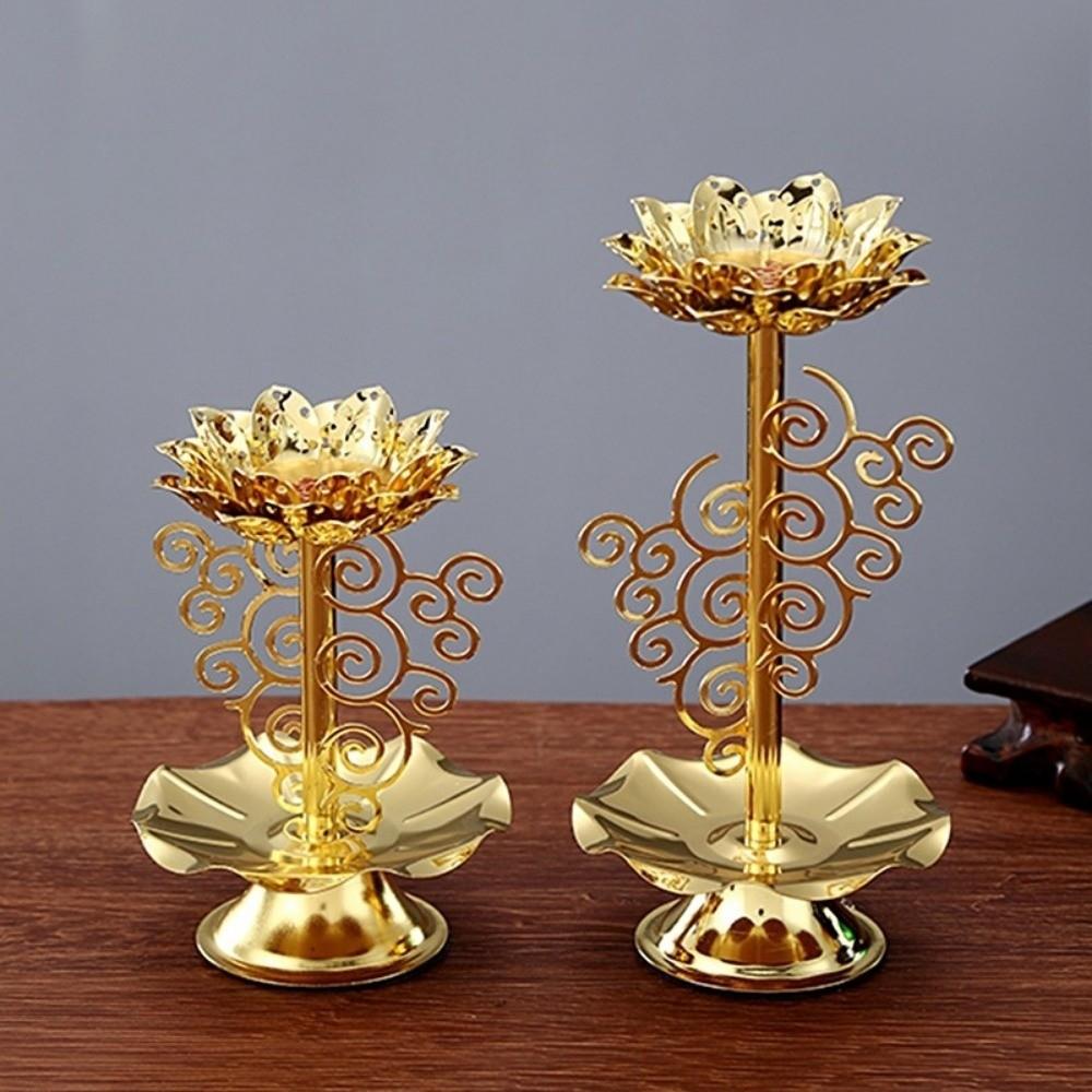 Retro Gold Candle Holder Metal Lotus Lamp Candlestick Flower Stand Tealight Home Ornaments
