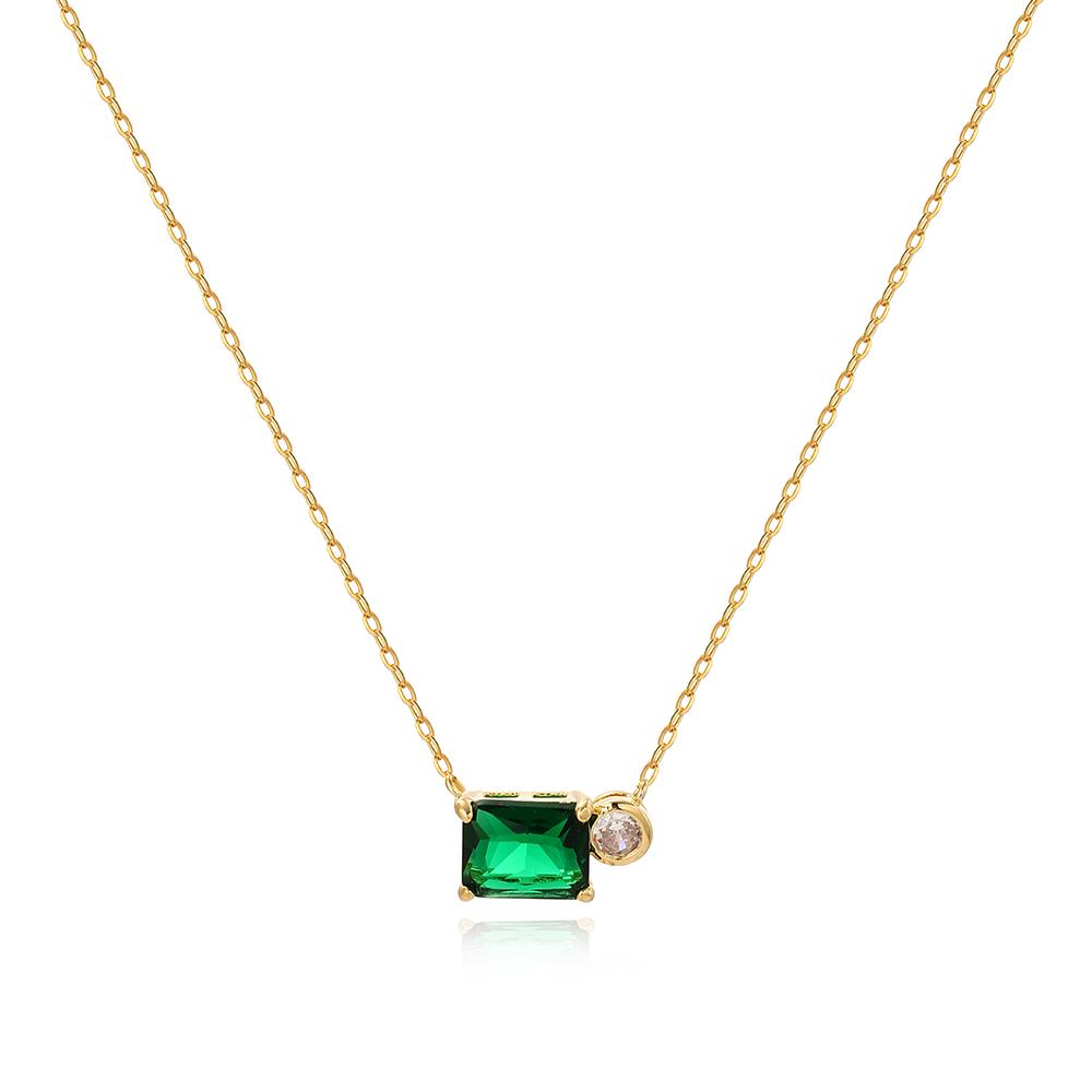 Women 18K Gold Plated Square Oval Heart Green Crystal Cubic Zirconia Dainty Choker Necklace New Fashion Gold Necklaces for Lady
