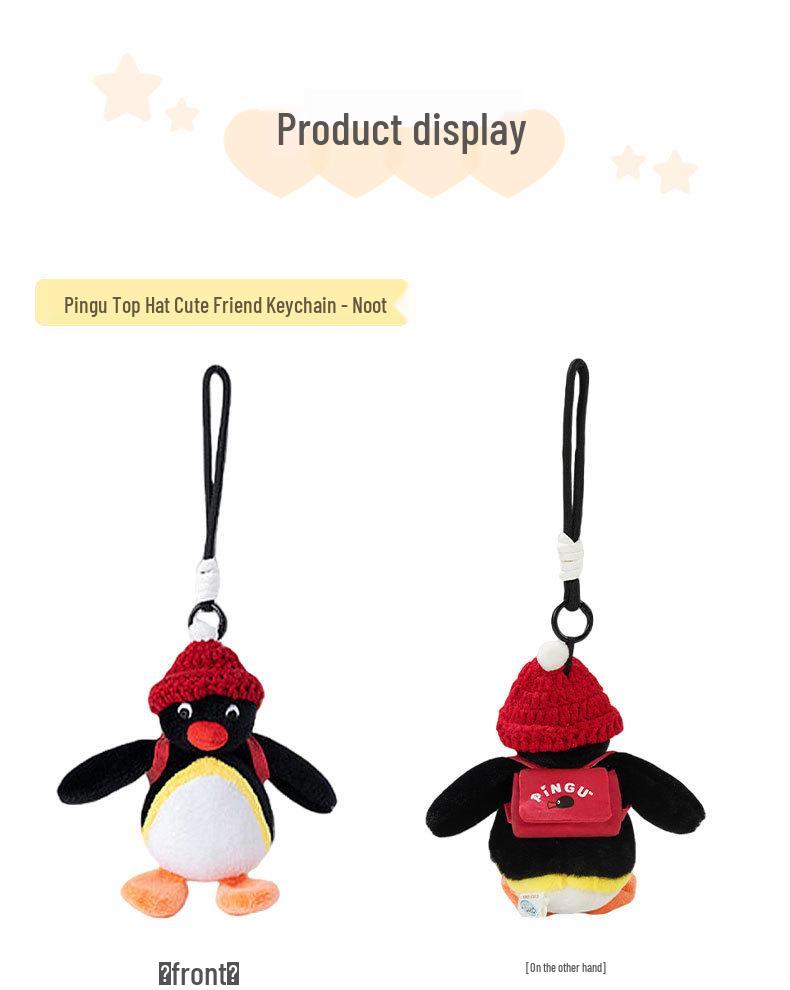 Pingente de Pelúcia Chapéu de Coco Original de Pinguim Boneca Pingente para Mochila Chaveiro Presente