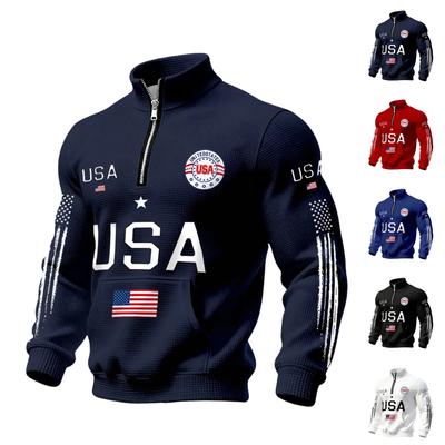 Sudadera de manga larga con media cremallera para hombre Estampado de letras USA Cuello alto Top deportivo para ropa deportiva informal