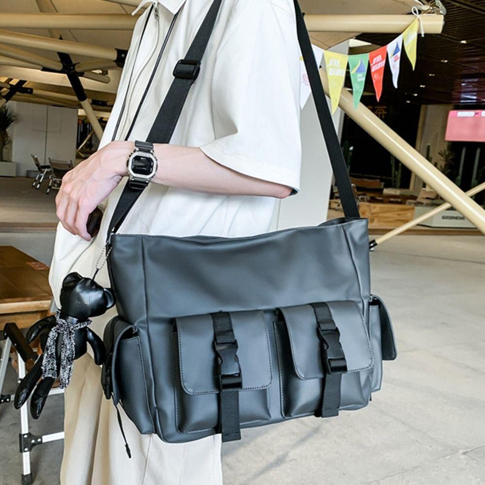 Square Men Crossbody Bag Solid Color Nylon Shoulder Bag Simple Messenger Bag  Hiking