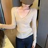 Winter 2025 Women's European-Style Knit Base Layer with Deep V-Neck - Unique and Mature Design