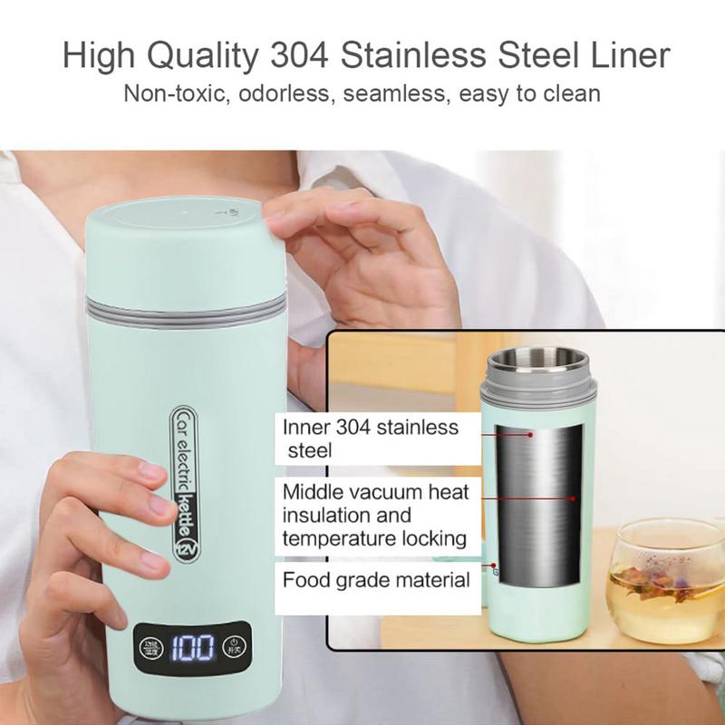 Coffee Mug 12V/24V Stainless Steel 450ML Car Heating Cup Electric Kettle Water Warmer Bottle With 4 Temperature Settings