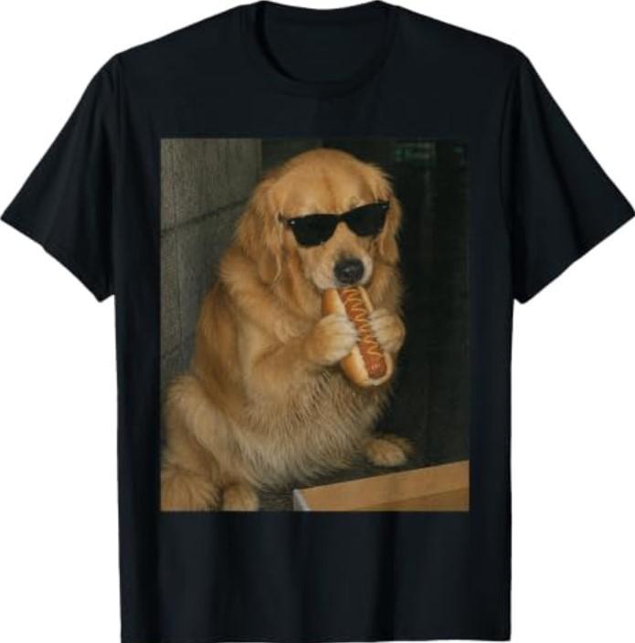 Golden Retriever Dog Eating Hot Dog Funny Dog Meme T-Shirt