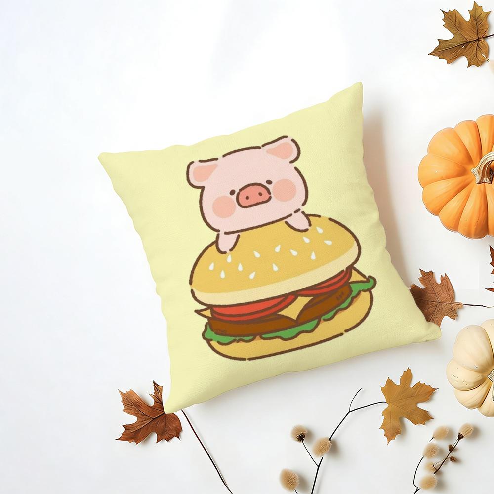 Cartoon LLulu Pig Pink Cushion Cover Iceland Washable Linen Soft for Daily Sofa Bed Home Room Decor