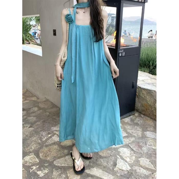 Women's Off-Shoulder Lace-Up Maxi Beach Dress with Spaghetti Straps for Summer 2026