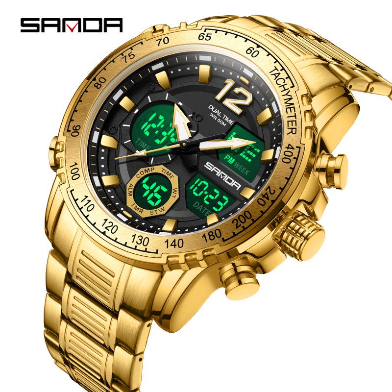 Sanda Dual Display Waterproof Sports Watch with Luminous Alarm for Teens