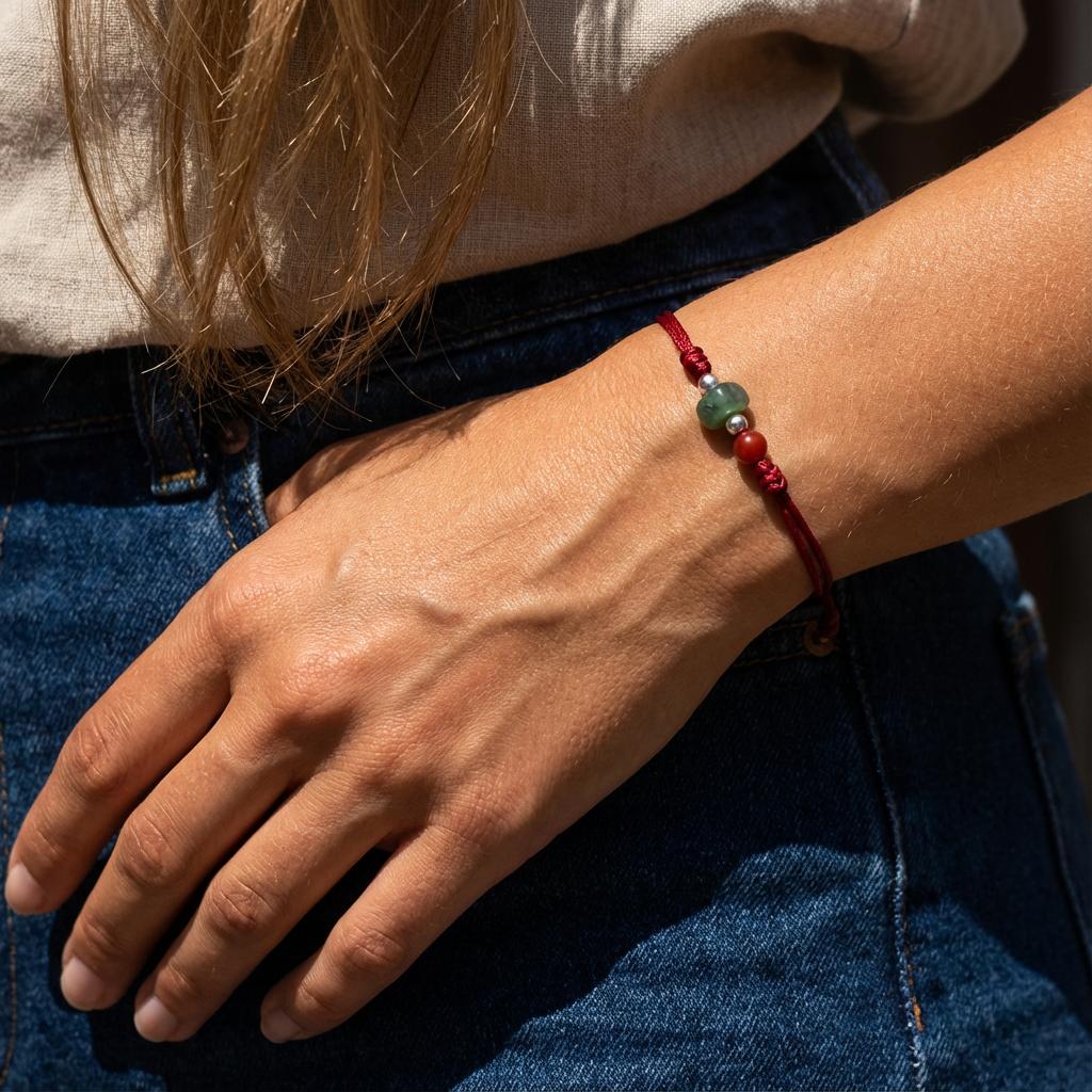 Pulseira Corda Vermelha do Destino Feita à Mão para Mulheres Homens Minimalista Pedras da Sorte Contas Ajustável Amuleto de Proteção Joia Presente 2026
