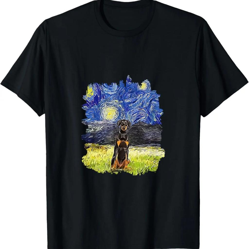 Starry Night Impressionist - Dog Art Doberman T-Shirt