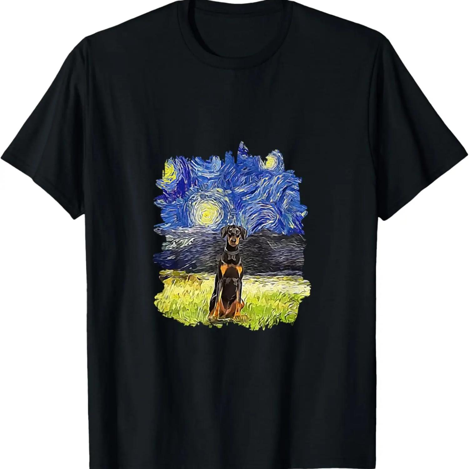 Starry Night Impressionist - Dog Art Doberman T-Shirt S