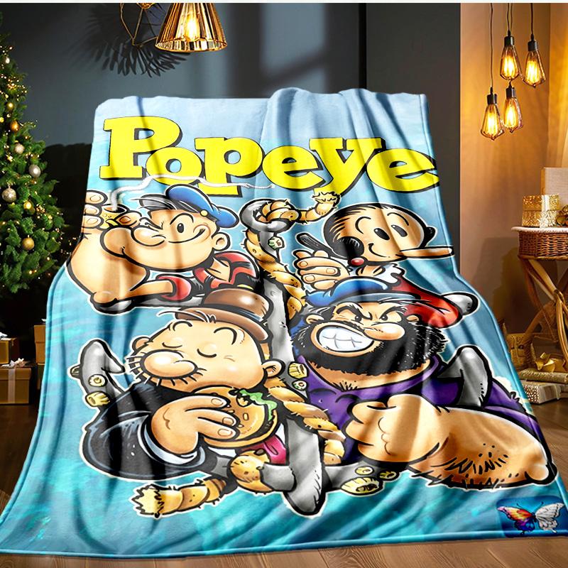 Popeye's Strength Displayed Blanket Flannel Throw for Sofa, Indoor, Camping, Living Room, Office, Chair, And Bed Soft Birthday Gift
