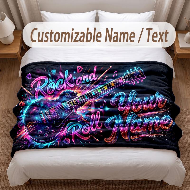 Music General Theme Soft Blanket Personalized Custom Name Text Print Warm Blanket Home Sofa Bedroom Decor