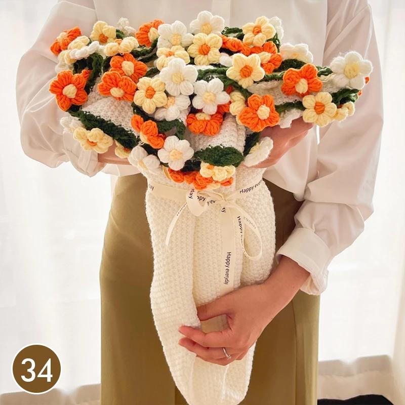 

80Cm Finished Crocheted Rose Bouquet Blanket Handmade Knitted Flower Bouquet Blankets Home Decor Bed Sofa Throw Blanket Gift 80cm