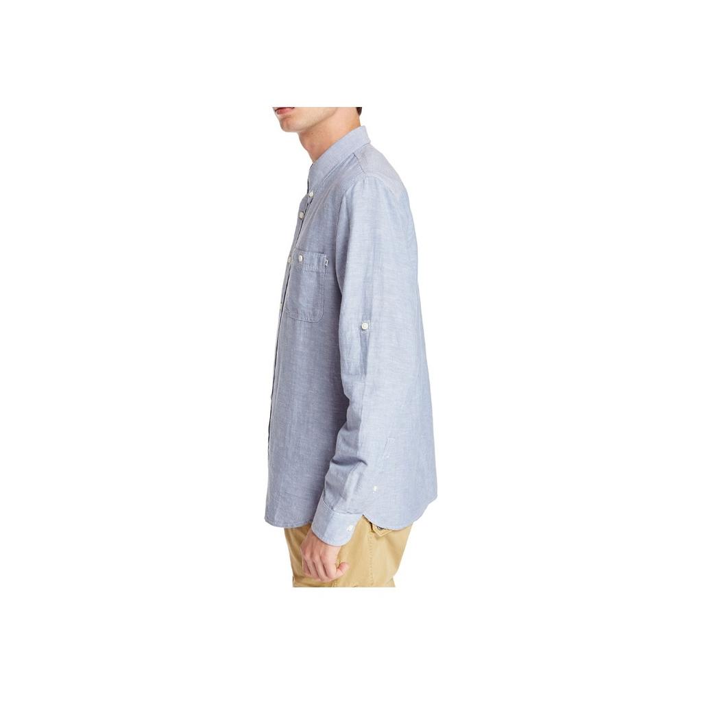 Timberland Button Single Pocket Cotton Linen Casual Slim Fit Long Sleeve Shirt Men shirts Sky-Blue A2BDKB02