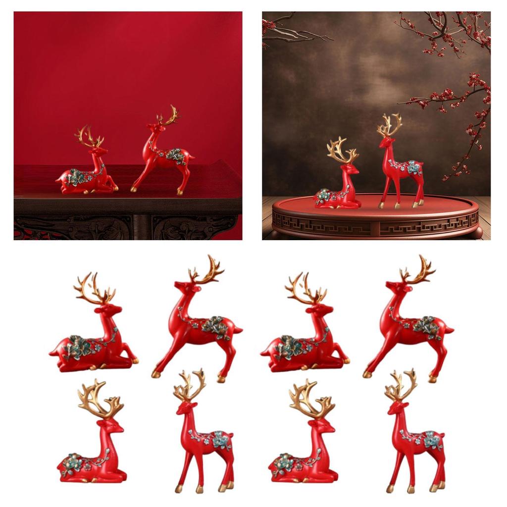 2Pcs Reindeer Figurines Artwork Deer Statues for Living Room Desktop Bedroom