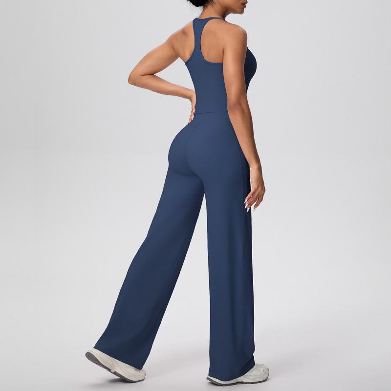 Solid Color Racerback Tank & High-Waist Wide-Leg Yoga Pants Set