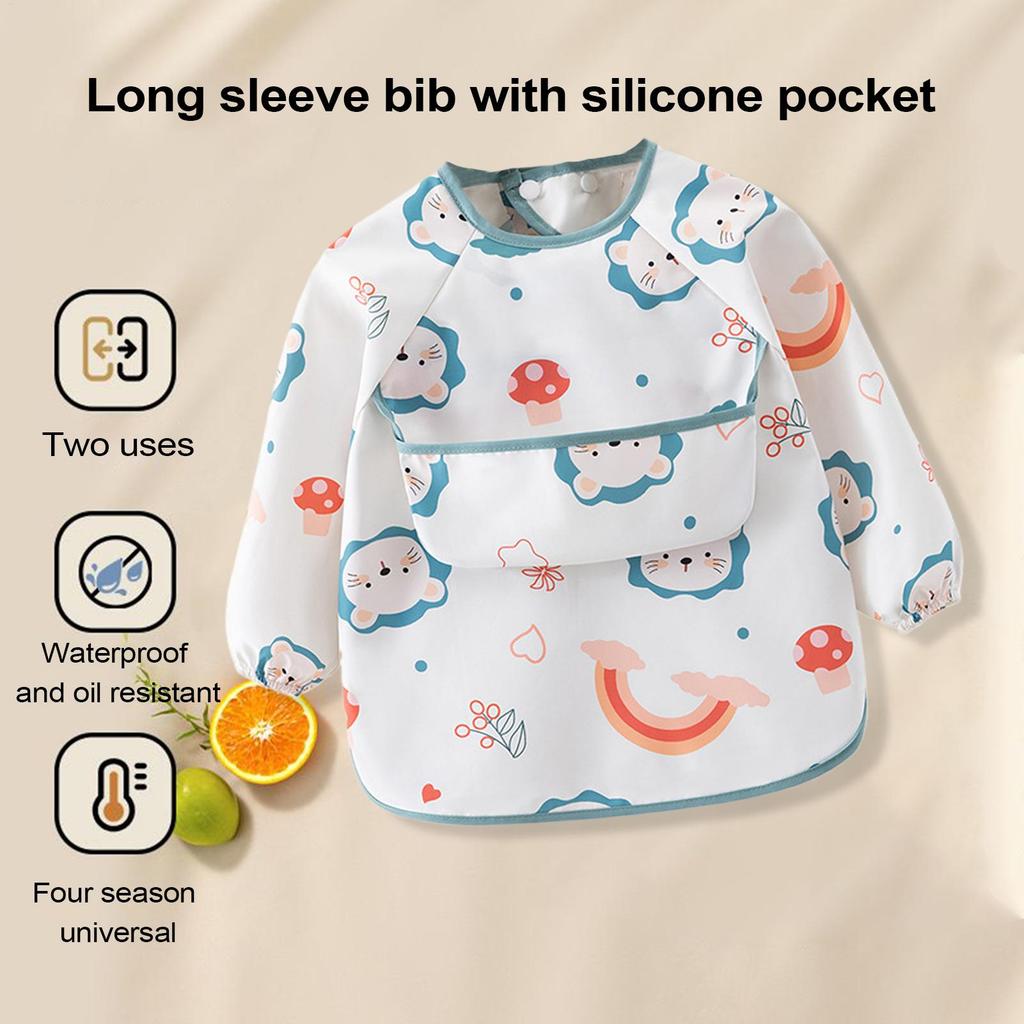 Baby Bib Apron Baby Smock Bib Kid Long Sleeve Bib Waterproof Sleeve Bib Weaning Bib Eating Shirt Bibs For Aged 6 to 36 months