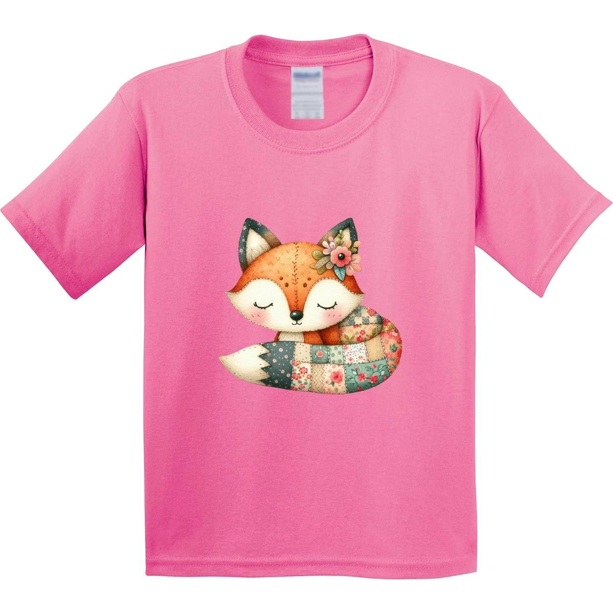 Inktastic Patchwork Fox Youth kids boys T-Shirt Animal Quilted Tee Kids Children Child 160