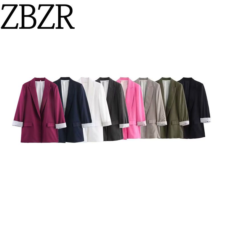 Zbzr Autumn New Women clothes Western Style Versitile Fashion Linen Blend Roll Sleeve Blazers 2753530