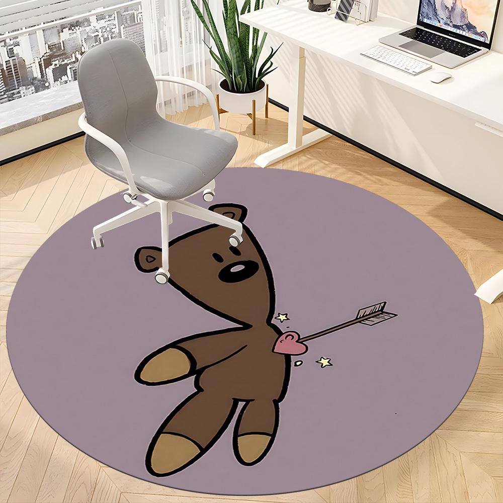1pc Teddy Bear Office Round Area Rug, Mat Suitable ForOffice, Under Office Chairs Bedroom Living Room Home Decor, Room Deco