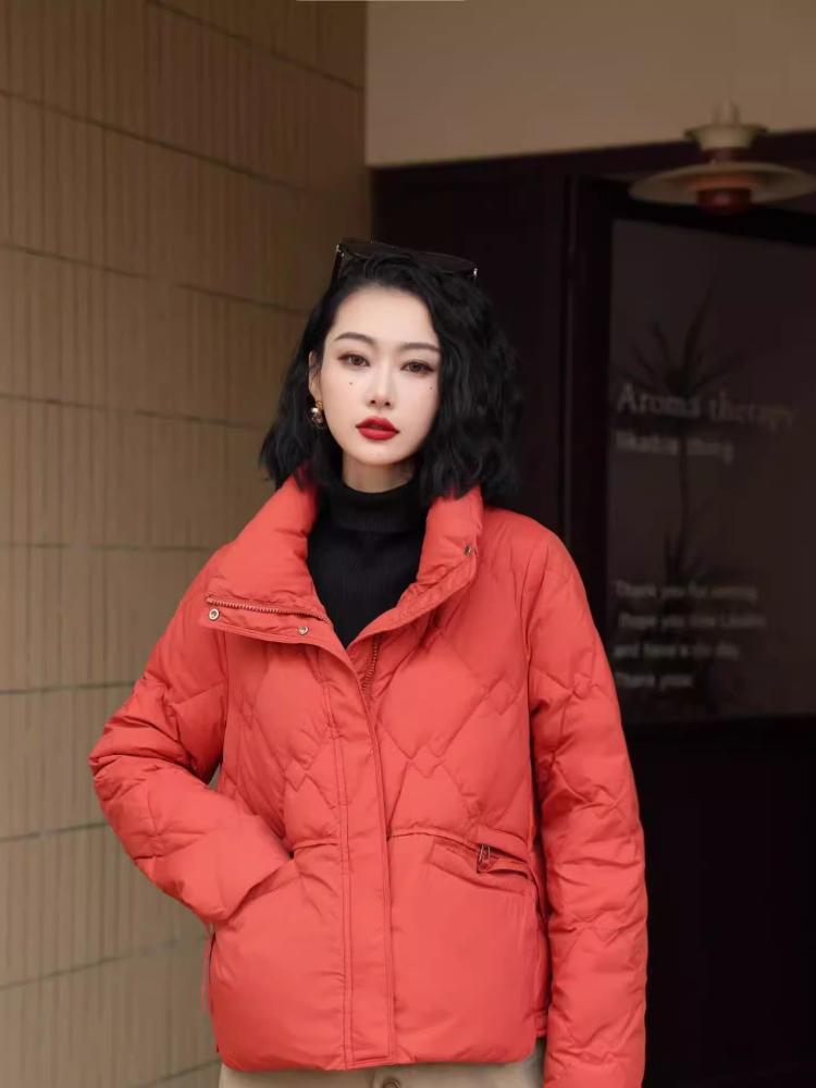 

Женские зимние пальто с воротником-стойкой, короткая куртка на белом утином пуху, сверхлегкая ветрозащитная теплая парка с перьями, женские пальто L красный